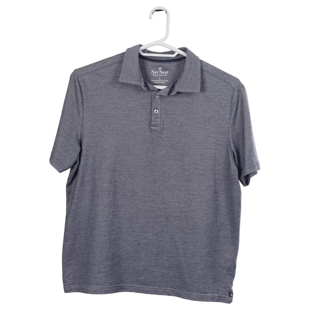 Nat Nast Polo Shirt L Blue Chambray Cotton Blend Short Sleeve Casual
